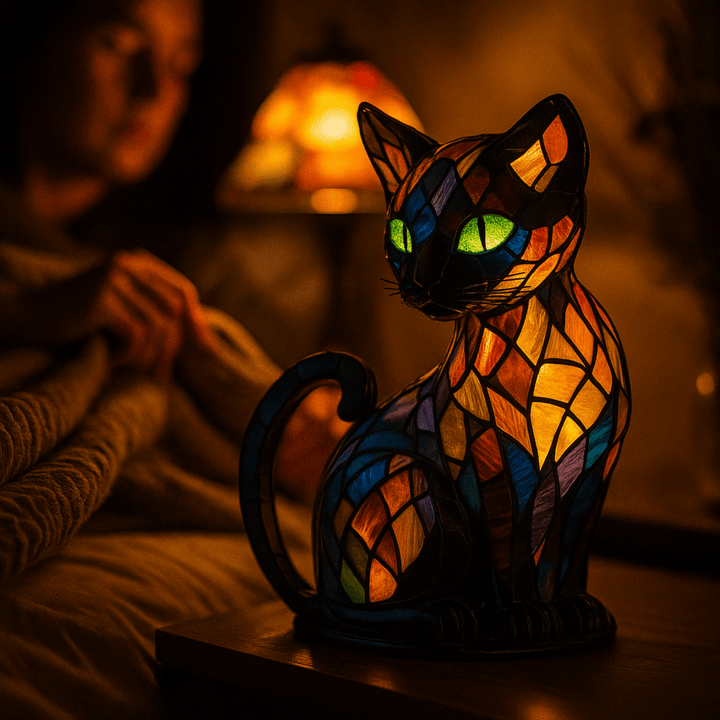 Charming whimsical cat design LED night light, ideal for creating a soft, warm ambiance in any room.