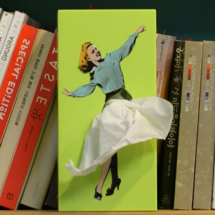Playful Whimsical Dancer tissue box, ideal for bathroom decor or as a unique home accessory gift.