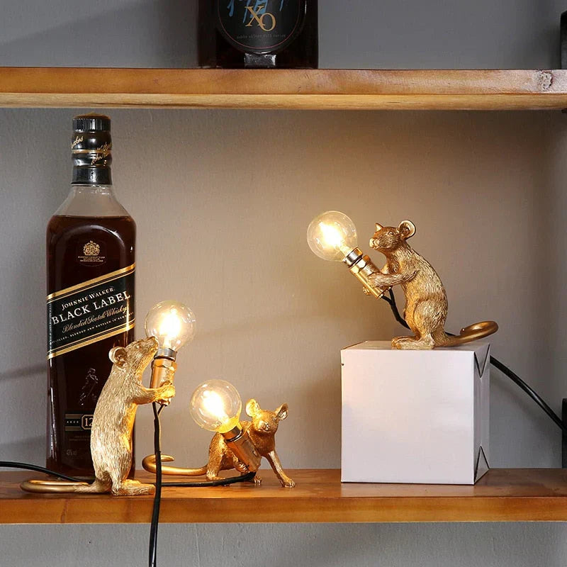 Charming whimsical mouse lamp, a unique home accent and novelty light for any room.