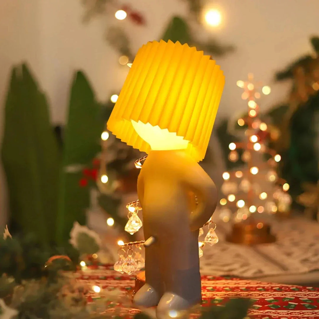 Whimsical LED table lamp; playful, energy-efficient modern home decor, colorful room accent lighting.