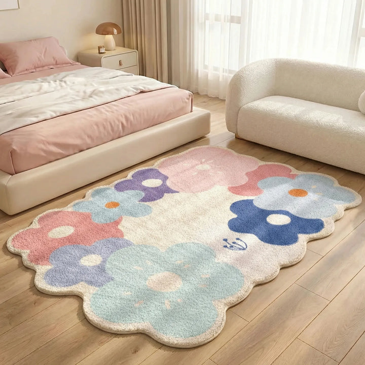 Beautiful floral meadow area rug with a whimsical design, offering soft comfort and decorative charm for any room.