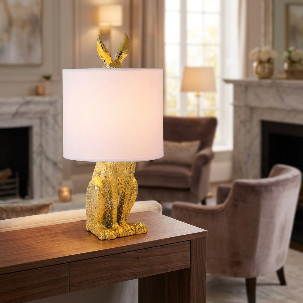 Whimsical Noctebelle Masked Animal Accent Lamp. Unique resin table lamp for modern home decor & ambient lighting.