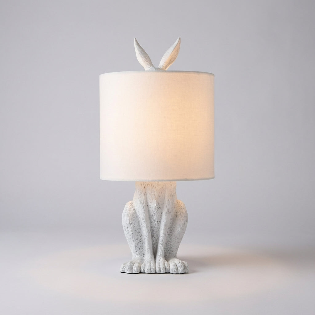Unique Masked Animal Accent Lamp. Sculptural resin table lamp, whimsical home decor for bedrooms & living rooms.