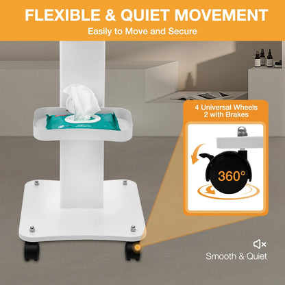 Mobile white rolling cart with 3 shelves, offering versatile storage for baby accessories.