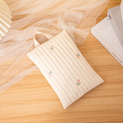 Embroidered baby nappy bag, showcasing high-quality stitching on soft cotton fabric