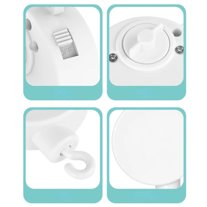 White baby accessory: crib mobile holder with a winding music box, simple installation