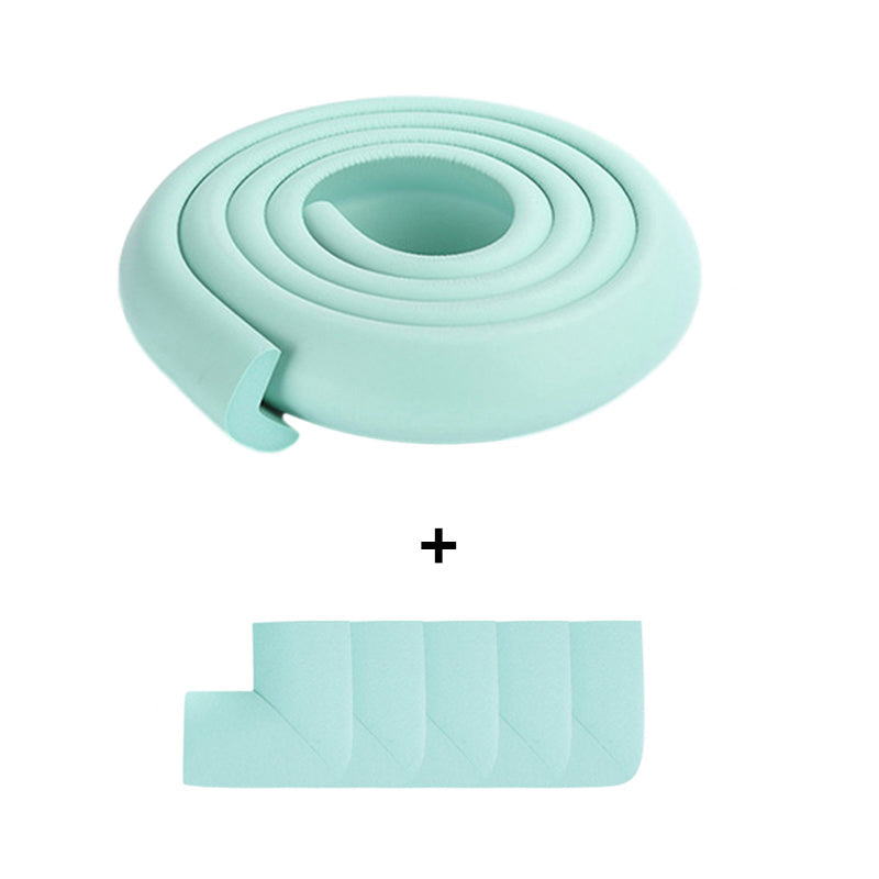 Close-up of a brown baby safety corner guard foam, seamlessly blending with wooden furniture