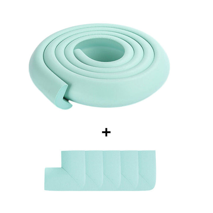 Close-up of a brown baby safety corner guard foam, seamlessly blending with wooden furniture