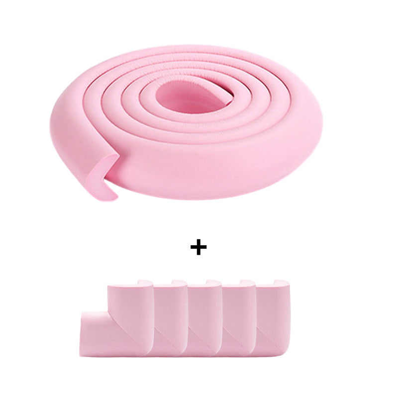 Child proofing solution: high-density foam edge protector in a living room setting for baby safety