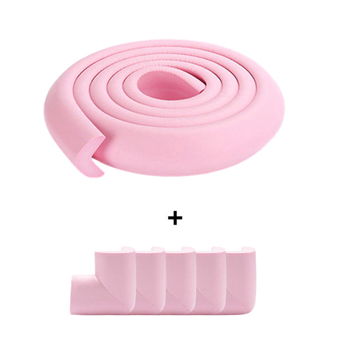 Child proofing solution: high-density foam edge protector in a living room setting for baby safety