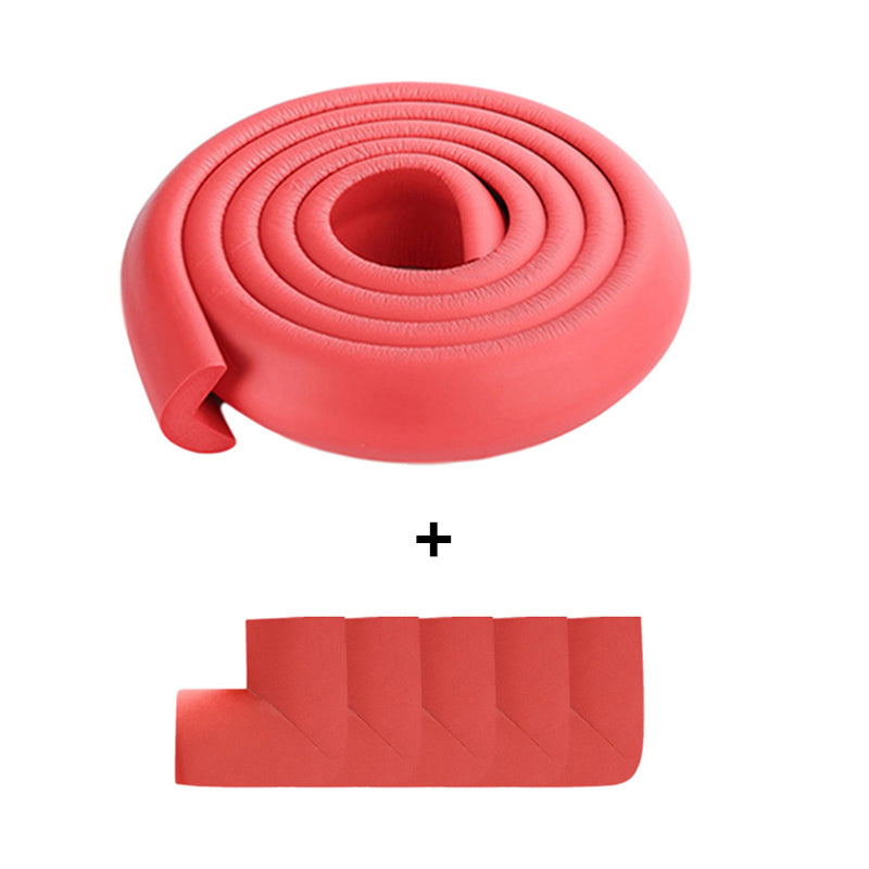 Pack of black baby safety corner guards and a long foam bumper strip for comprehensive home safety
