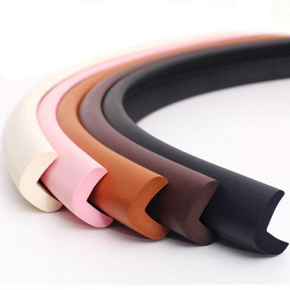 Soft foam bumper strip for baby safety, clear view of edge and corner protection on coffee table