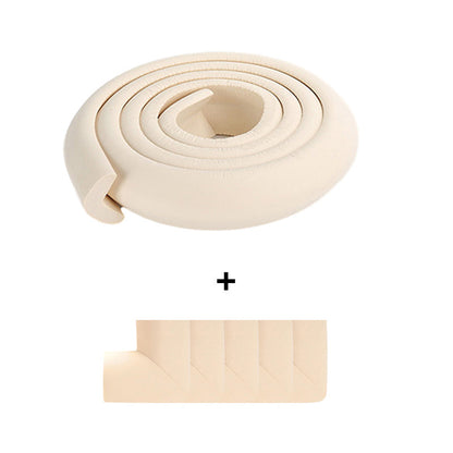 Beige baby safety foam bumper strip, protecting sharp furniture edges for toddler safe home