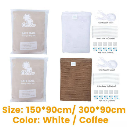 Detail view of quick-install clips for baby safety railing net, emphasizing easy setup.