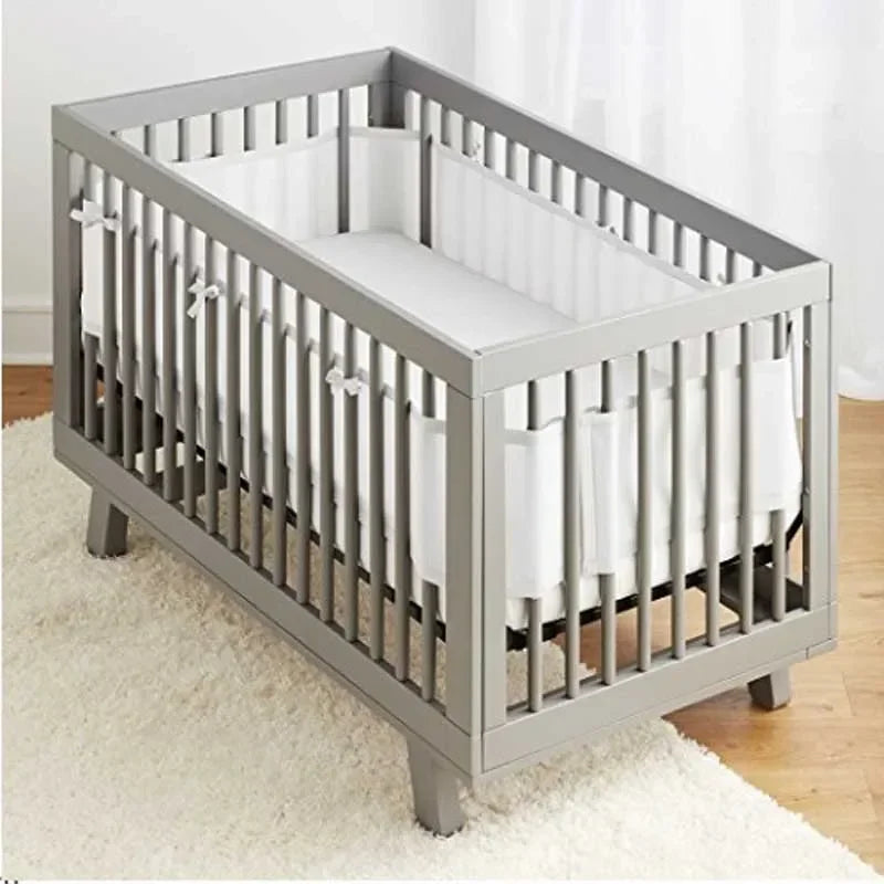 White breathable mesh baby crib bumper set, ensuring safe newborn sleep
