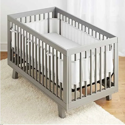 White breathable mesh baby crib bumper set, ensuring safe newborn sleep