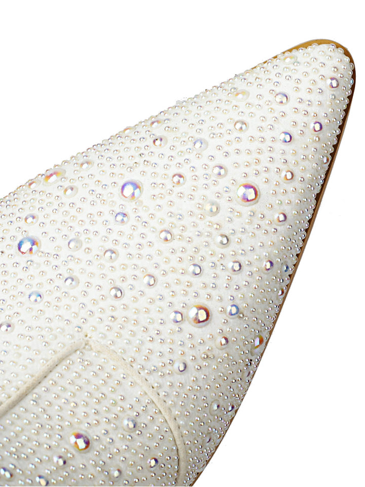 Elegant white pearl and rhinestone cowgirl boots, offering a unique blend of bridal style and western charm.