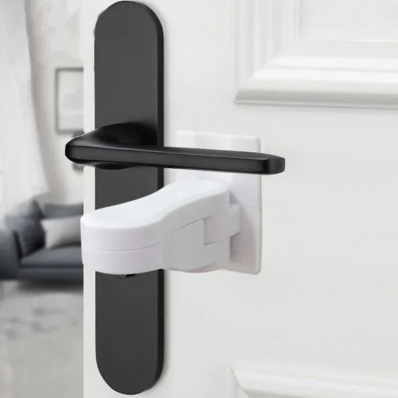 White child proof door handle lock for baby safety, ABS plastic, easy install