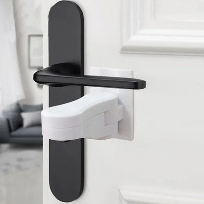 White child proof door handle lock for baby safety, ABS plastic, easy install