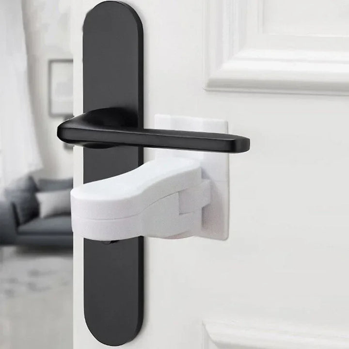 White child proof door handle lock for baby safety, ABS plastic, easy install