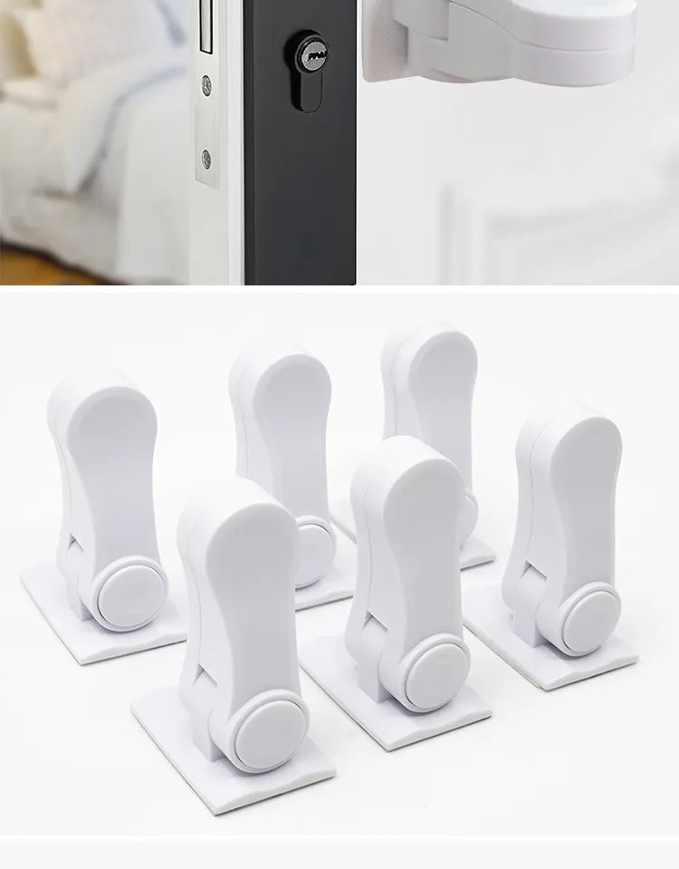 Prevent accidental door openings with this white child safety lock
