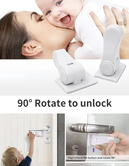 Child safety lock for lever door handles, white, ideal for home protection