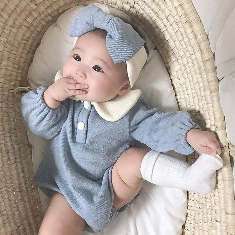 Autumn baby essential: long sleeve Peter Pan collar bodysuit in earthy tones