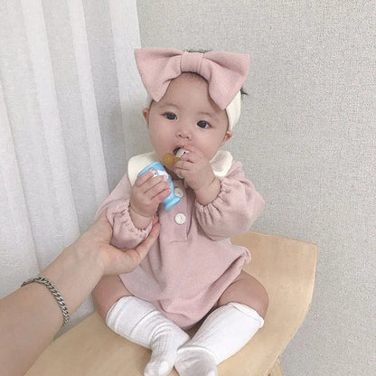 Baby boy neutral tone Peter Pan collar bodysuit, comfortable for daily wear