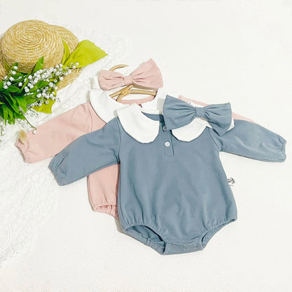 Newborn outfit set, white and pink Peter Pan collar bodysuits, comfortable cotton