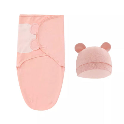 Infant sleep sack alternative: cotton swaddle blanket with soft newborn hat