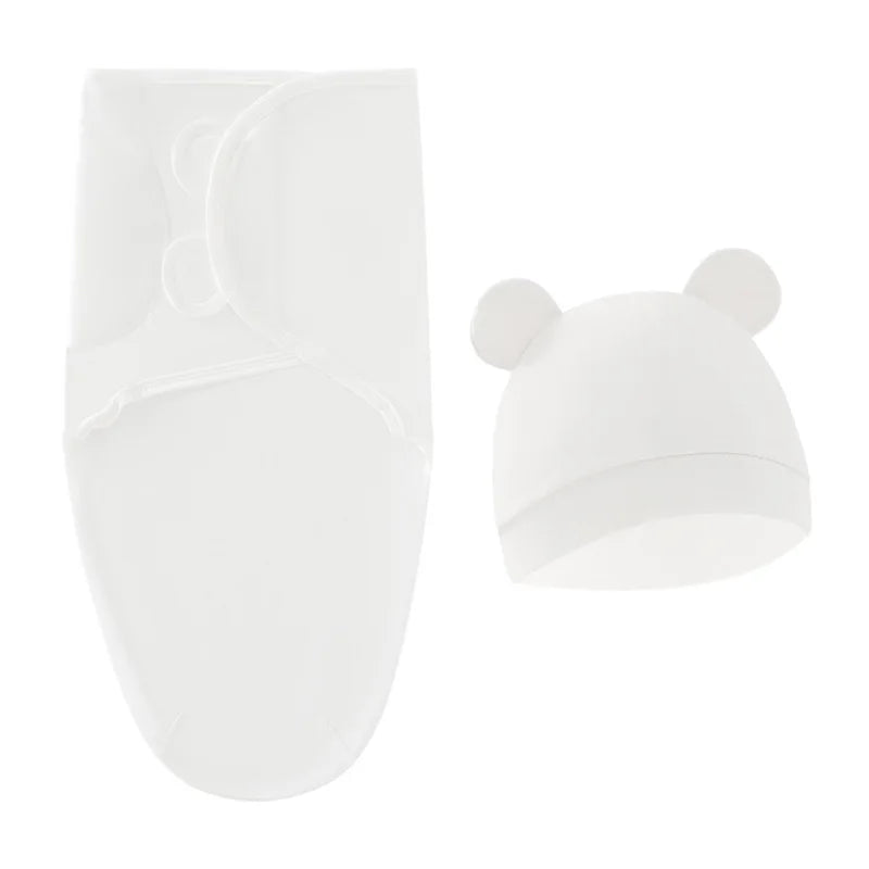 Premium cotton baby swaddle and hat set, providing cozy warmth for newborns