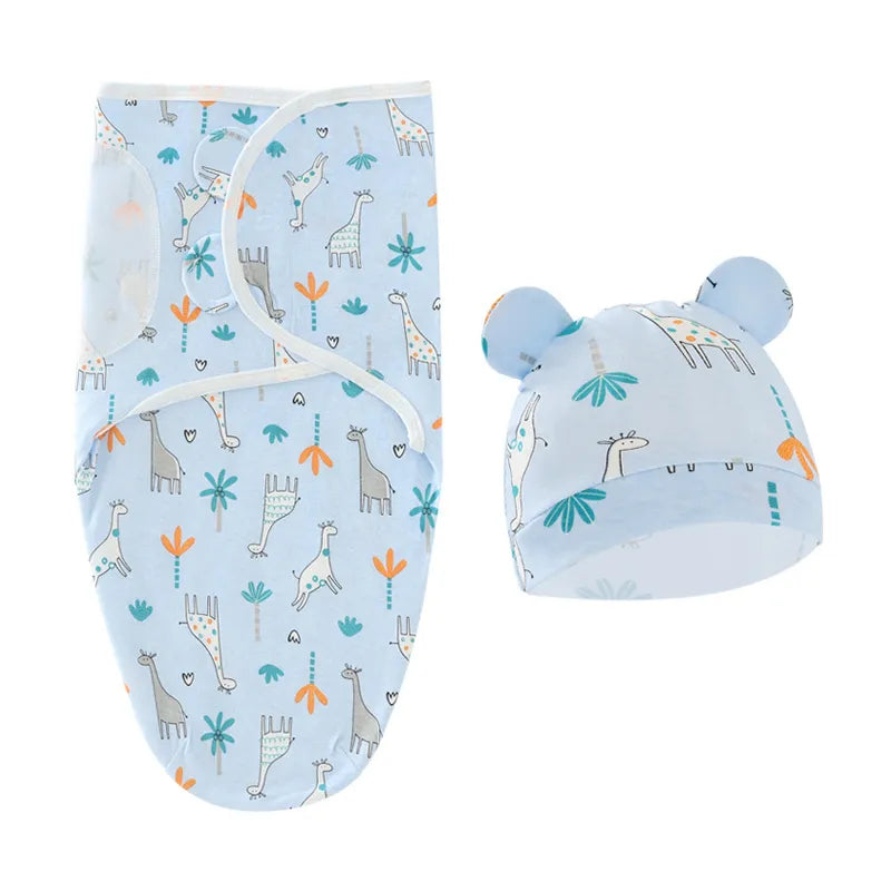 Essential newborn gift: breathable cotton swaddle blanket and matching hat