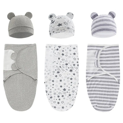 Newborn baby swaddle blanket with cute knot hat, designed for secure comfort