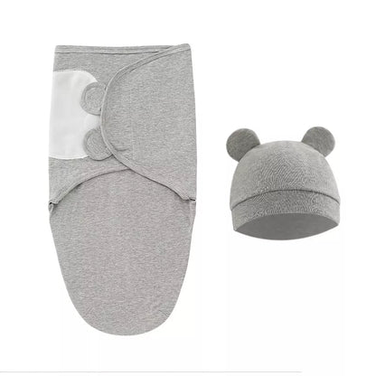 Adjustable cotton swaddle wrap and hat set, ensuring safe infant sleep