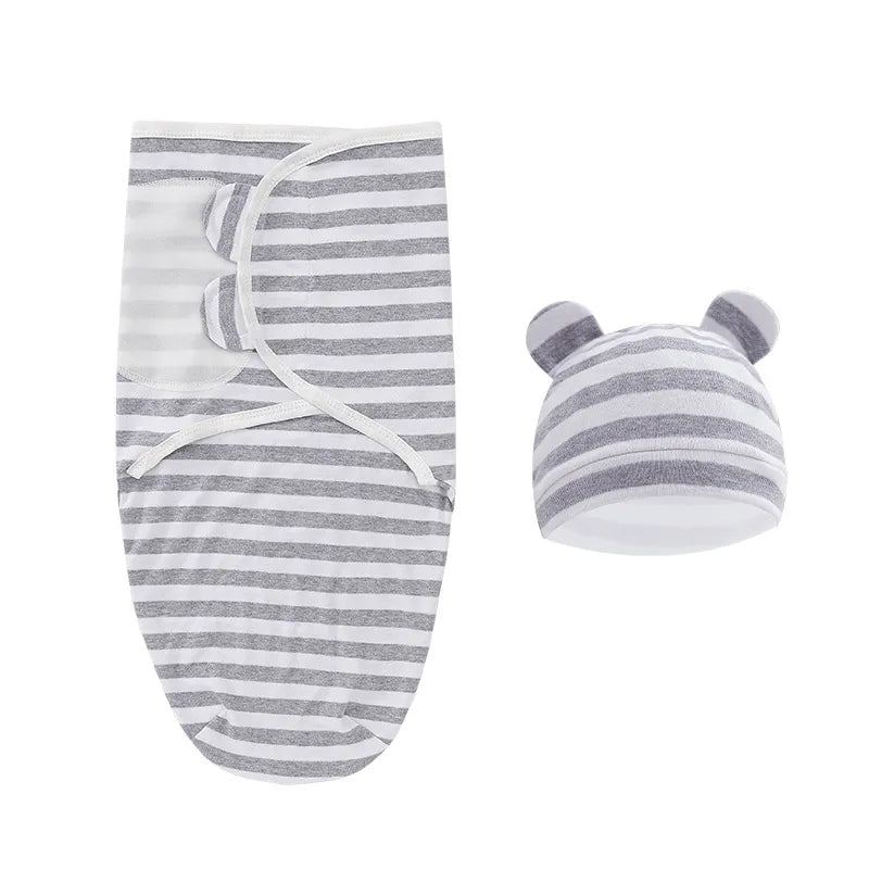 Comfortable cotton baby swaddle and coordinated hat, suitable for nursing & feeding