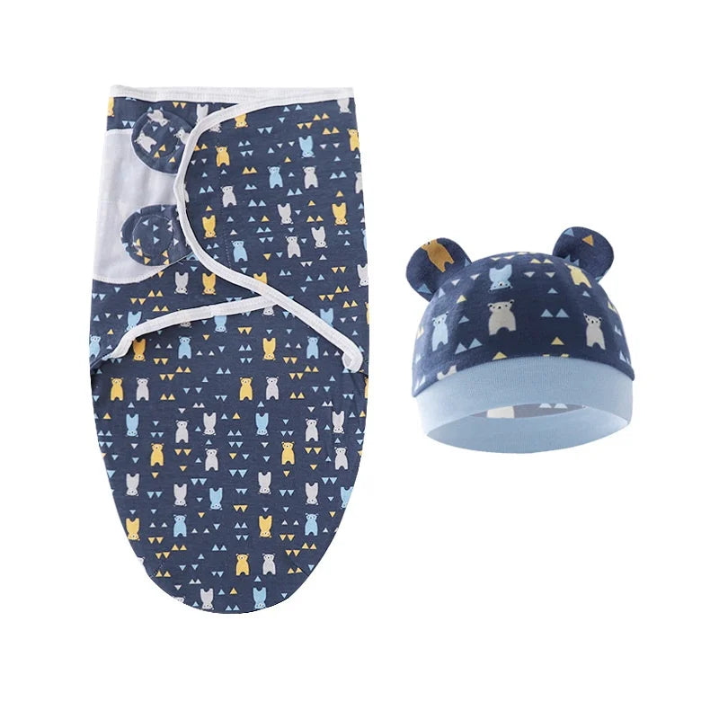 Graphic showing a baby safely swaddled in a comfortable sleeping bag, promoting better sleep.