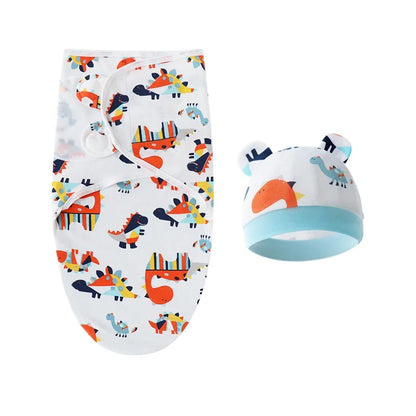 Infant blanket in breathable cotton, shown open to highlight adjustable wings for custom swaddling.