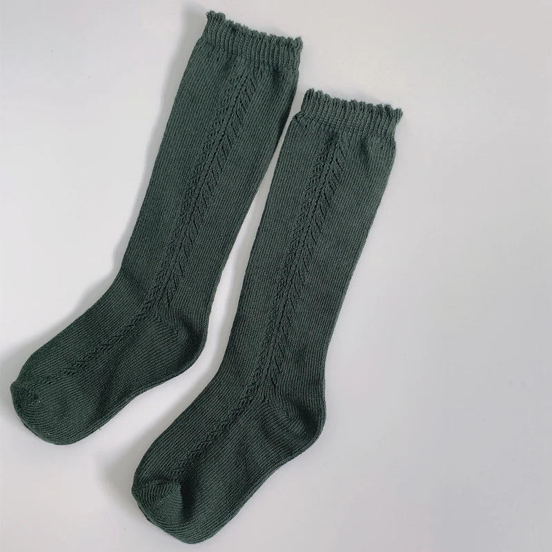 Purple knee-high socks for girls, breathable mesh cotton, fashionable toddler socks