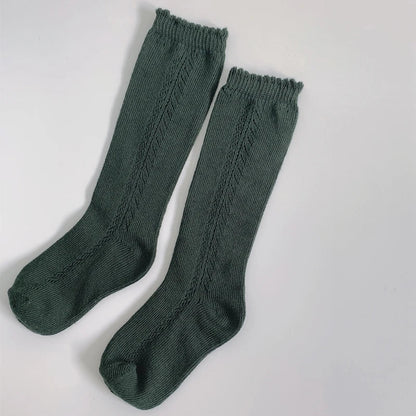 Purple knee-high socks for girls, breathable mesh cotton, fashionable toddler socks