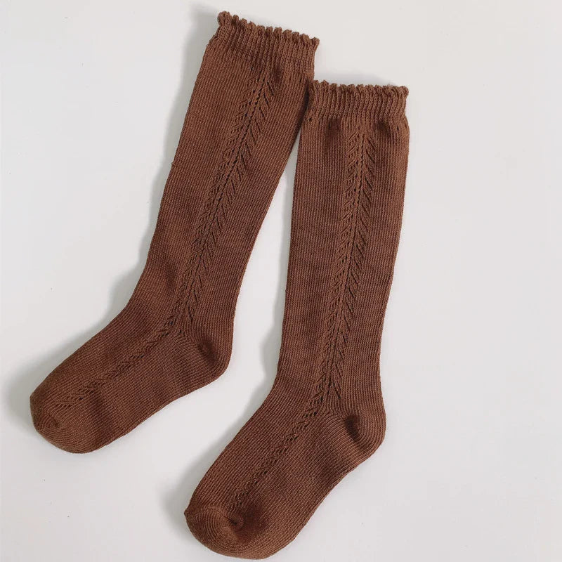 Organic cotton knee-high socks, natural color, breathable and comfortable for children
