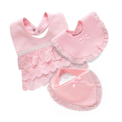 White cotton lace baby bib for girls, featuring delicate lace trim and a sweet design, ideal for newborns.