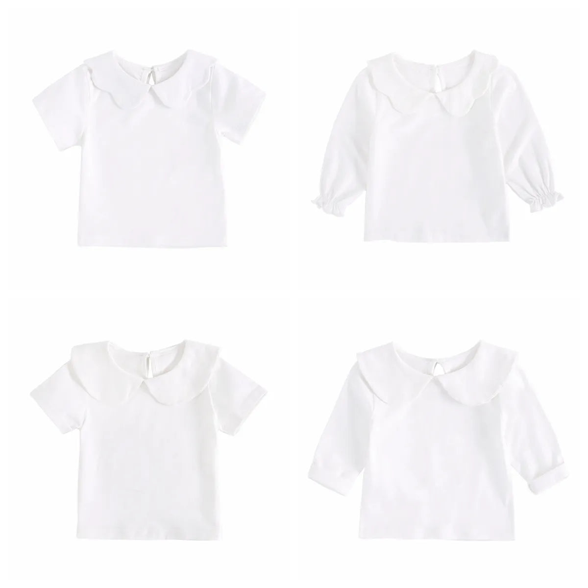 White cotton short-sleeve top for baby girls, infant fashion, cute toddler shirt