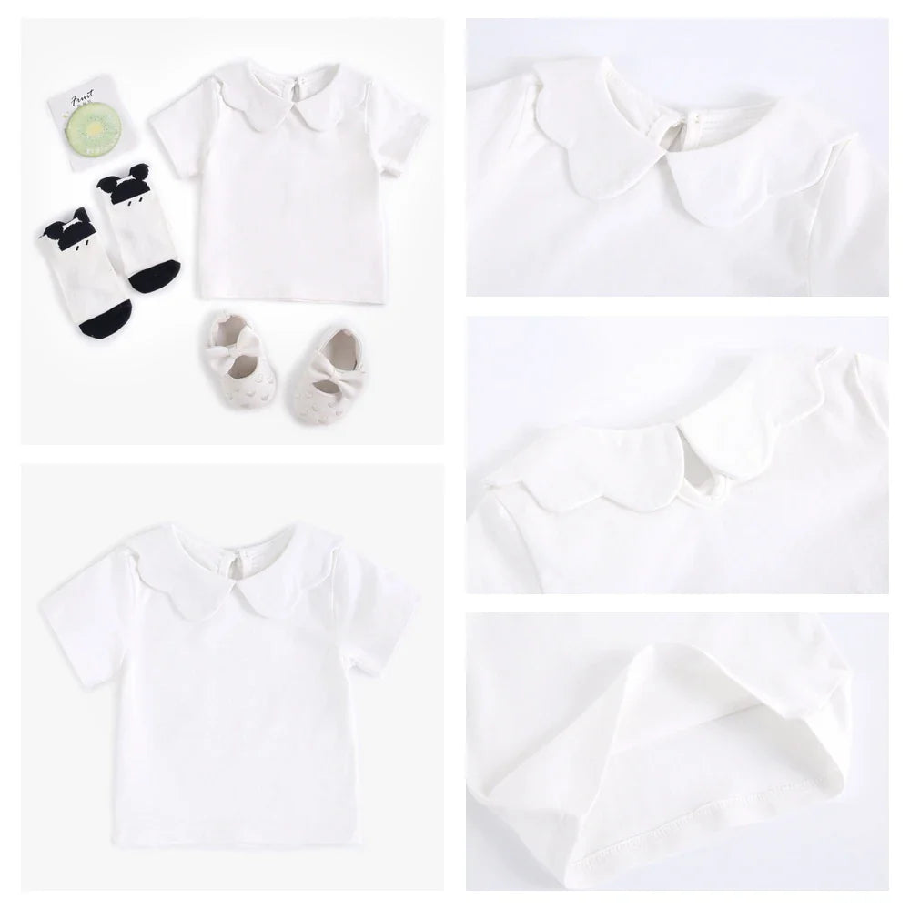 Bright white cotton fashion top for toddlers, easy to match children's apparel