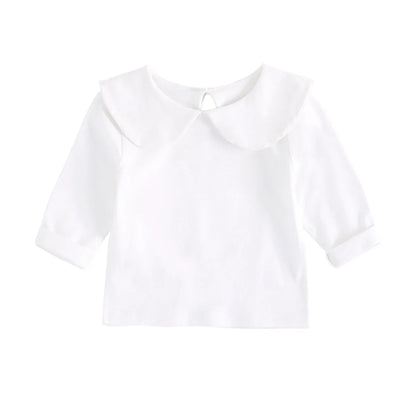 Stylish white cotton short sleeve top for baby girls, versatile and cute baby clothes