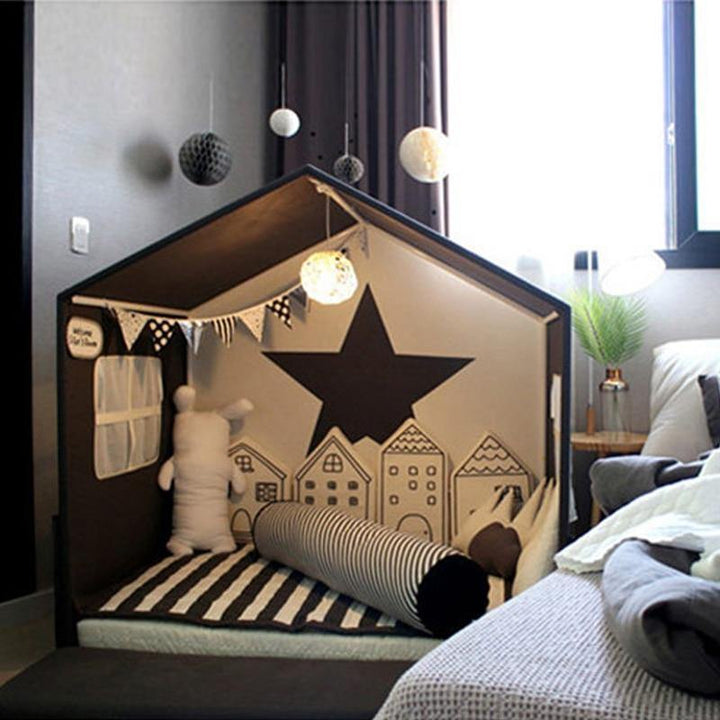 White house-shaped baby bed rail fence for toddler safety, fits nursery decor, crib protection