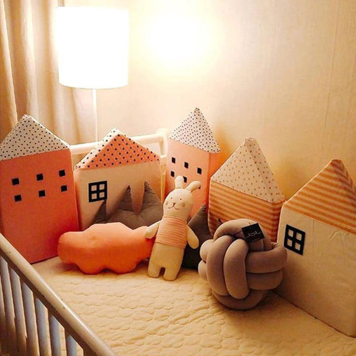 Nursery house shaped bed rail, soft and secure barrier for toddler safety in crib