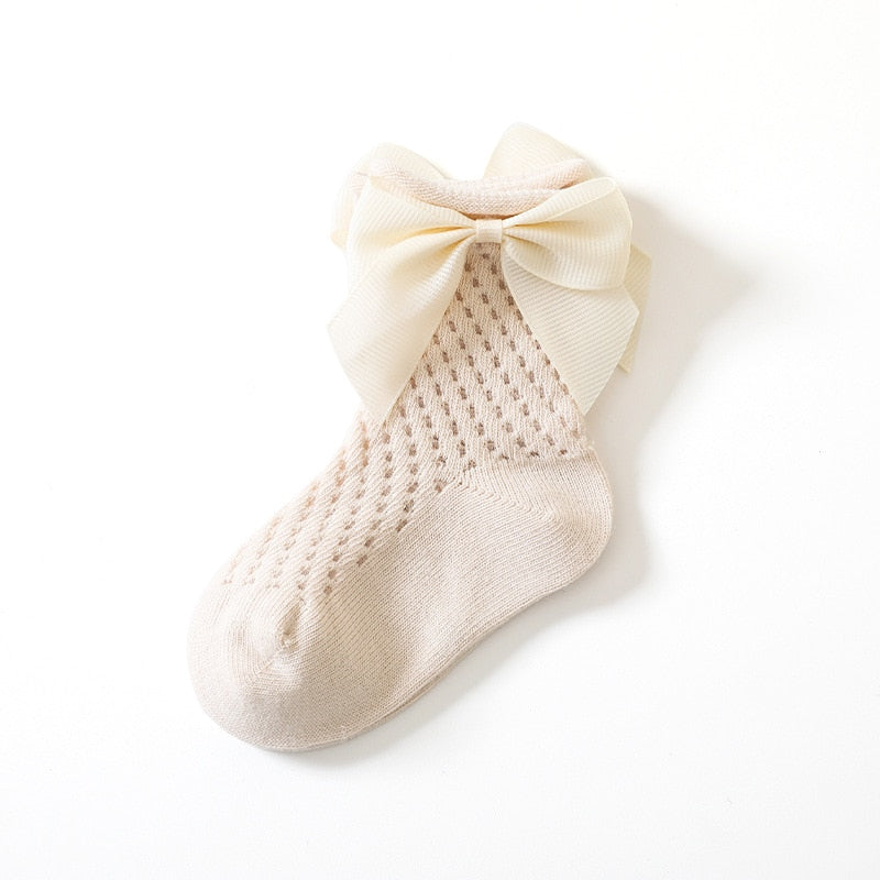 Girls' navy lace flower long tube socks, soft knitted cotton, for elegant children