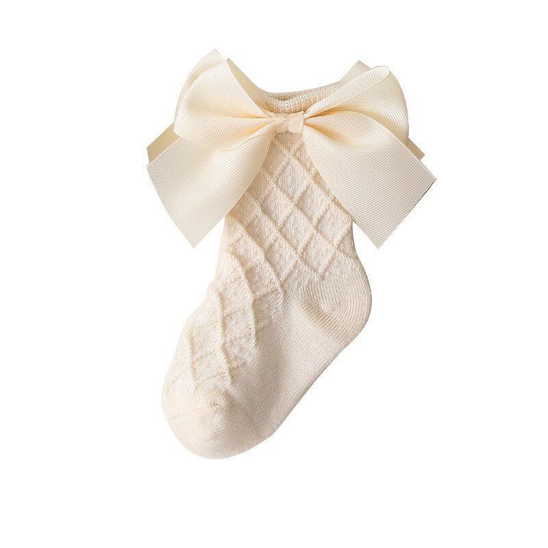 Creamy beige lace flower tube socks, ribbed cotton, perfect baby clothing accessory