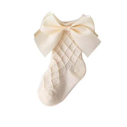 Creamy beige lace flower tube socks, ribbed cotton, perfect baby clothing accessory