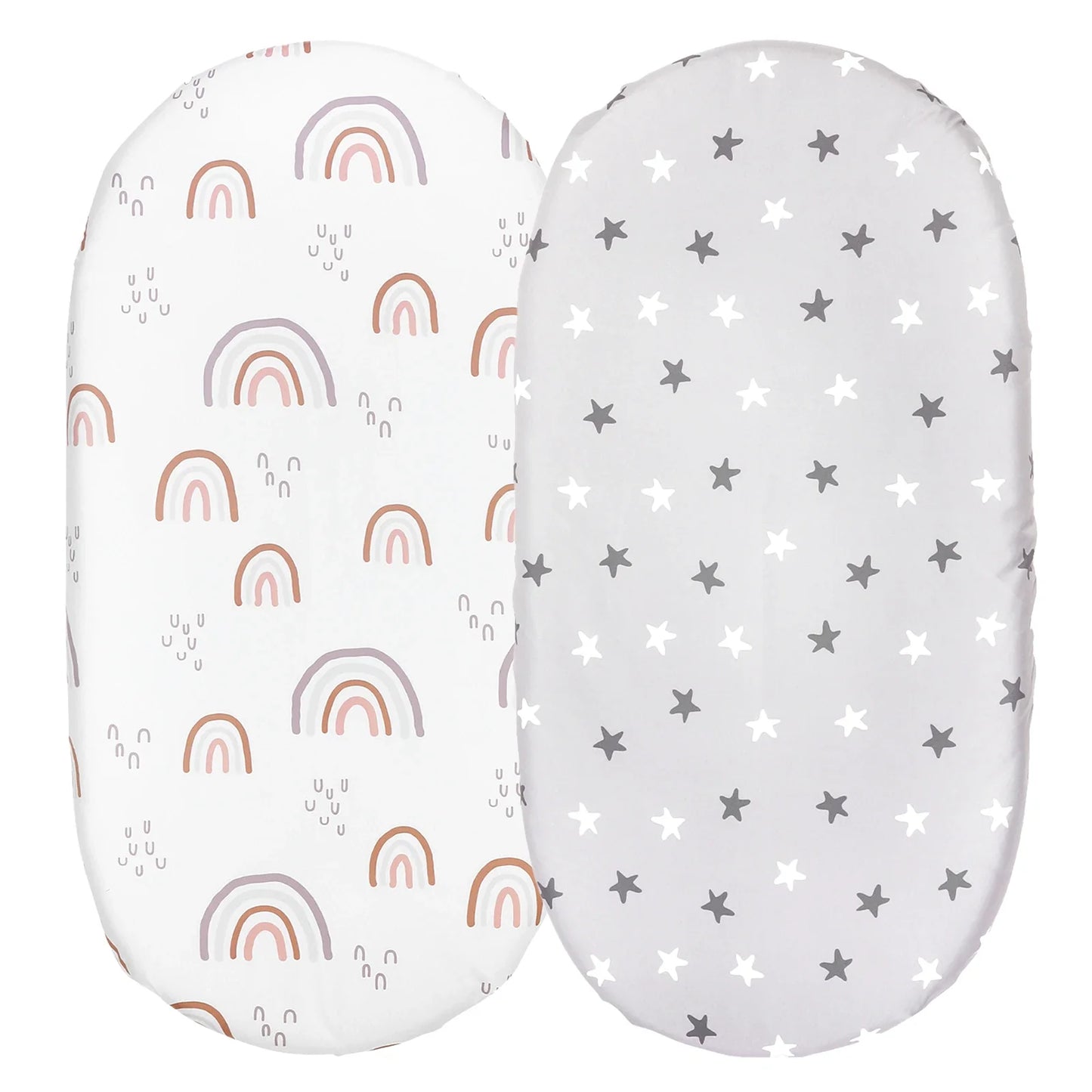 Two plain white microfiber bassinet sheets, essential baby bedding for any nursery decor.